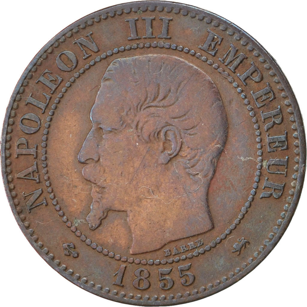 Second Empire, 2 Centimes Napoléon III tête nue, 1855 D, Lyon, Gadoury 103