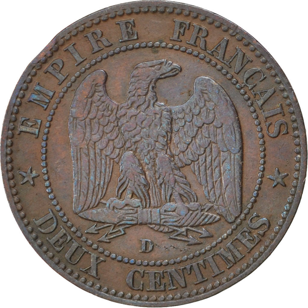 Second Empire, 2 Centimes Napoléon III tête nue, 1855 D, Lyon, Gadoury 103