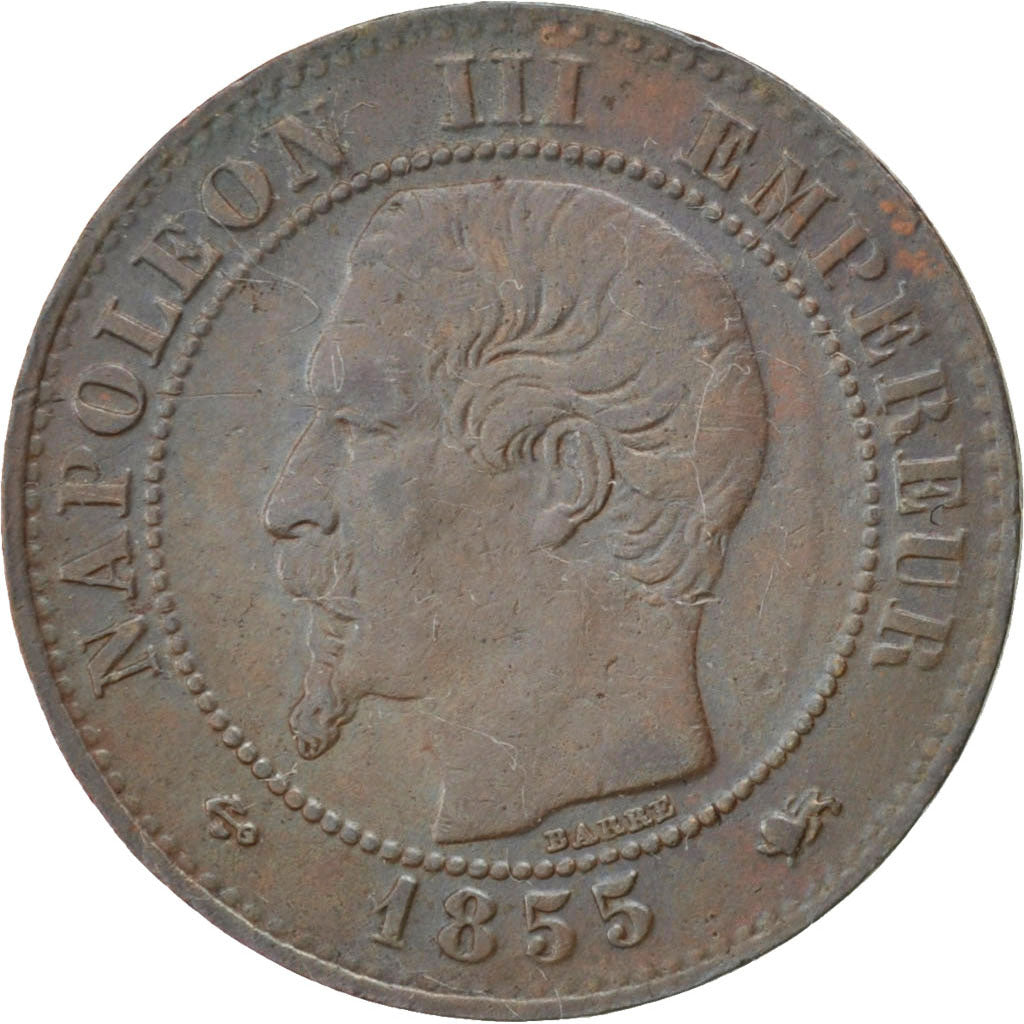 Second Empire, 2 Centimes Napoléon III tête nue, 1855 D, Lyon, Gadoury 103