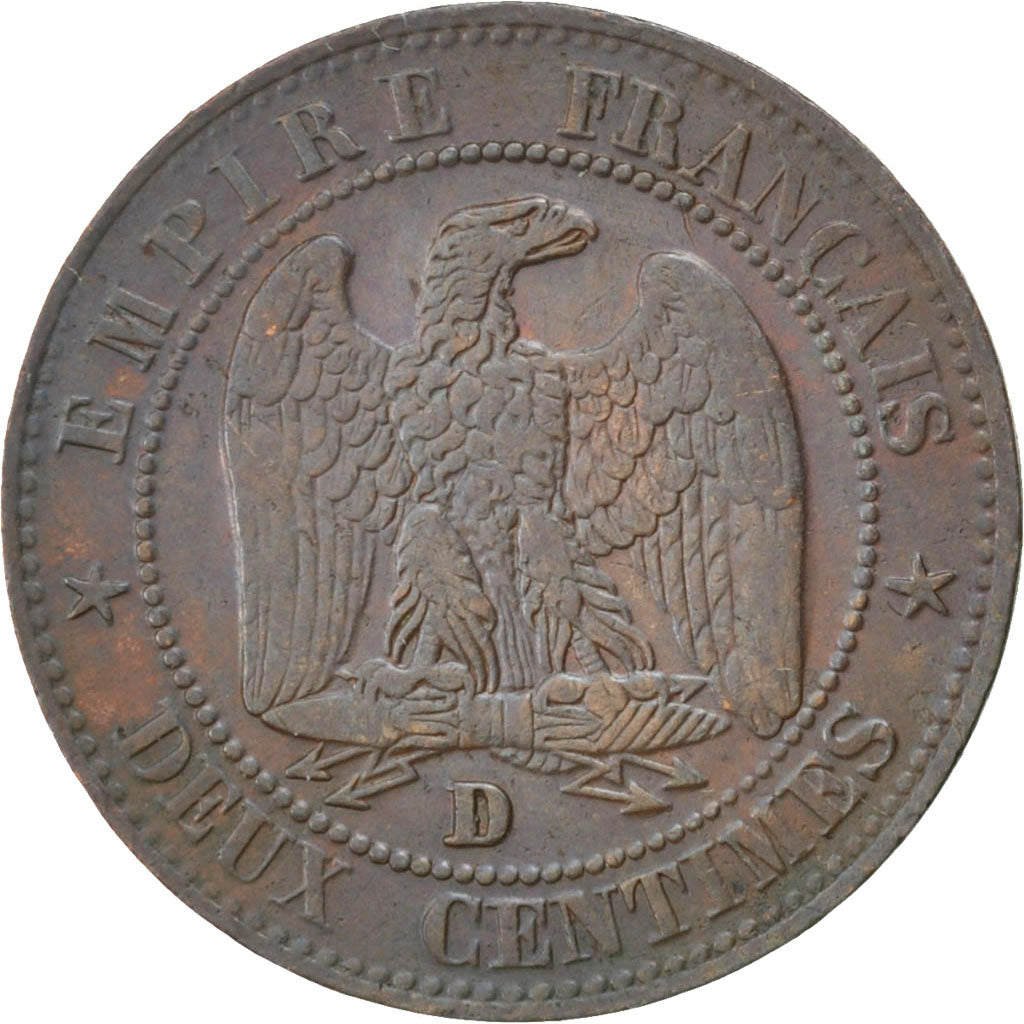 Second Empire, 2 Centimes Napoléon III tête nue, 1855 D, Lyon, Gadoury 103