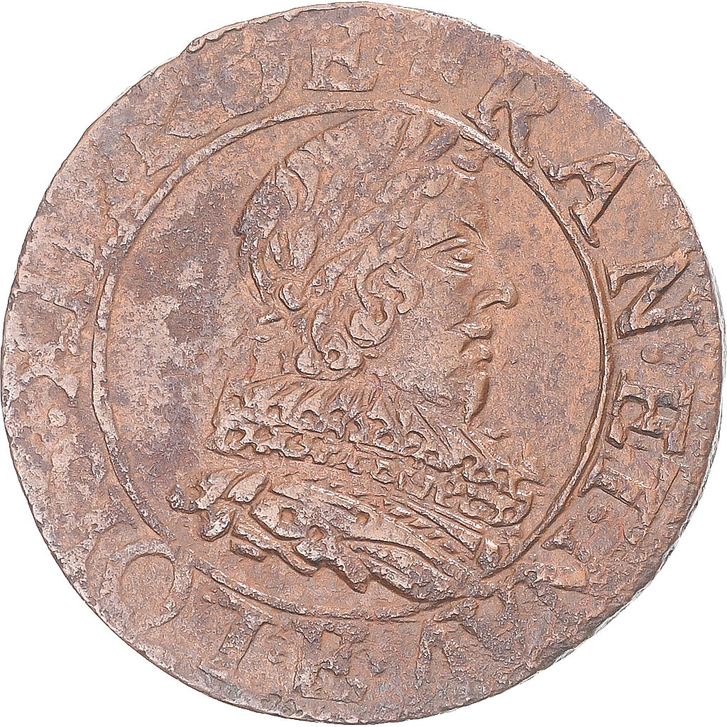 Coin, France, Louis XIII, Double Tournois, 1633, Tours, AU(50-53), Copper