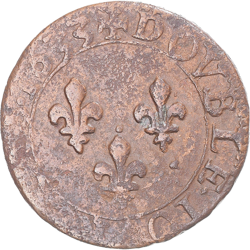 Coin, France, Louis XIII, Double Tournois, 1633, Tours, AU(50-53), Copper