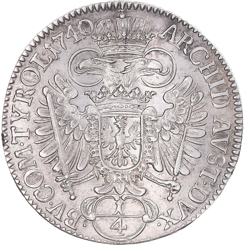 Coin, Austria, Karl (Charles) VI, 1/4 Thaler, 1740, Hall, AU(55-58), Silver