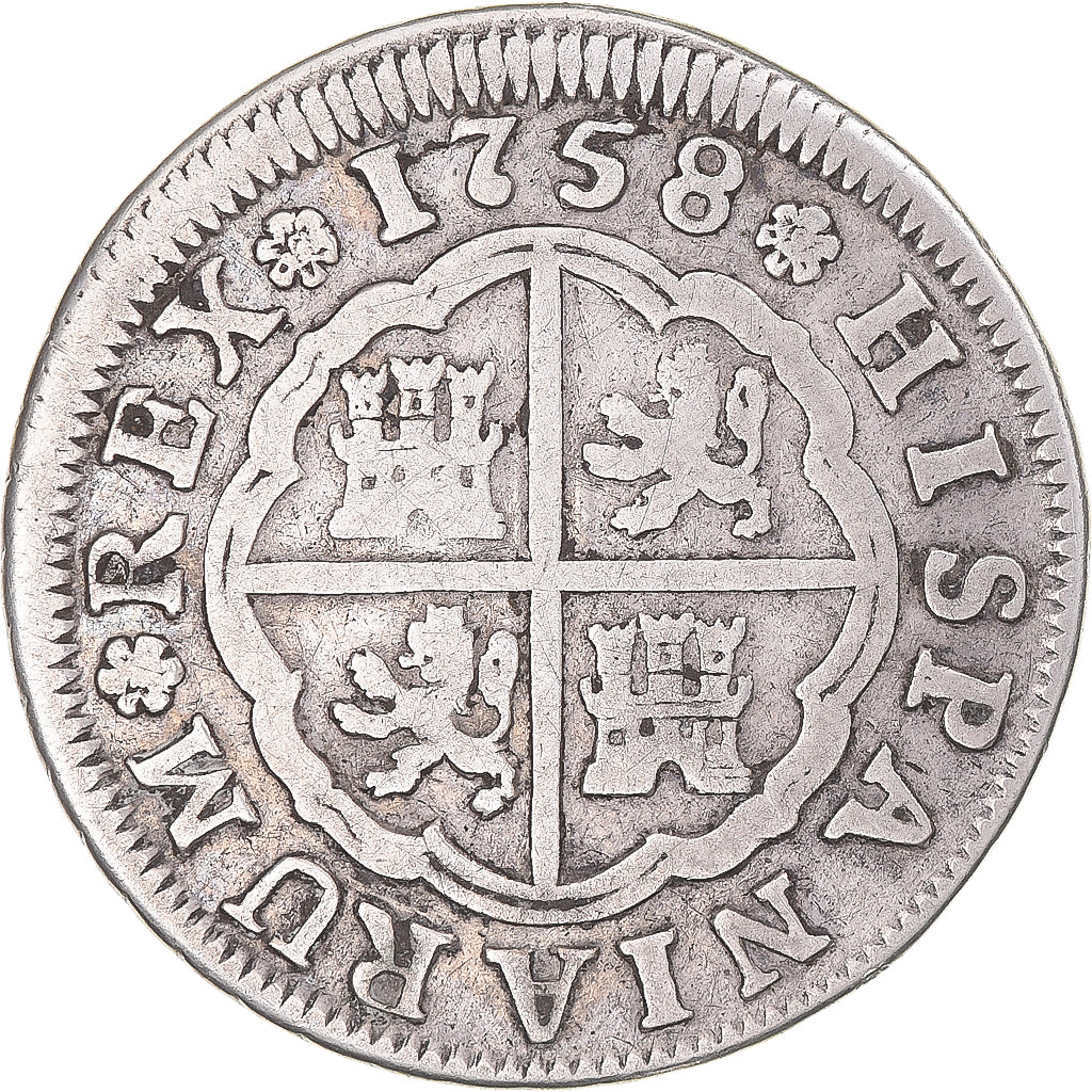Coin, Spain, Ferdinand VI, 2 Reales, 1758, Seville, VF(30-35), Silver, KM:386.2