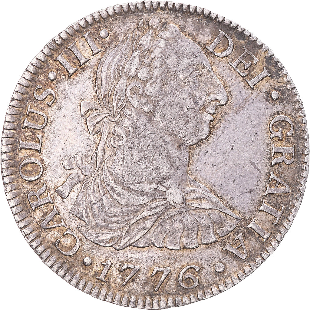 Coin, Mexico, Charles III, 2 Reales, 1776, Mexico City, AU(50-53), Silver