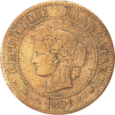 FRANCE, Cérès, 5 Centimes, 1891, Paris, KM #821.1, VF(20-25), Bronze, Gadoury #.
