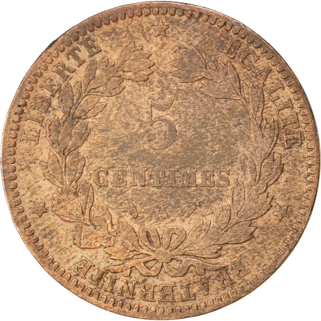 FRANCE, Cérès, 5 Centimes, 1891, Paris, KM #821.1, VF(20-25), Bronze, Gadoury #.