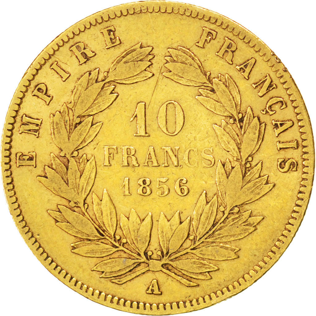FRANCE, Napoléon III, 10 Francs, 1856, Paris, KM #784.3, VF(20-25), Gold, Gadour