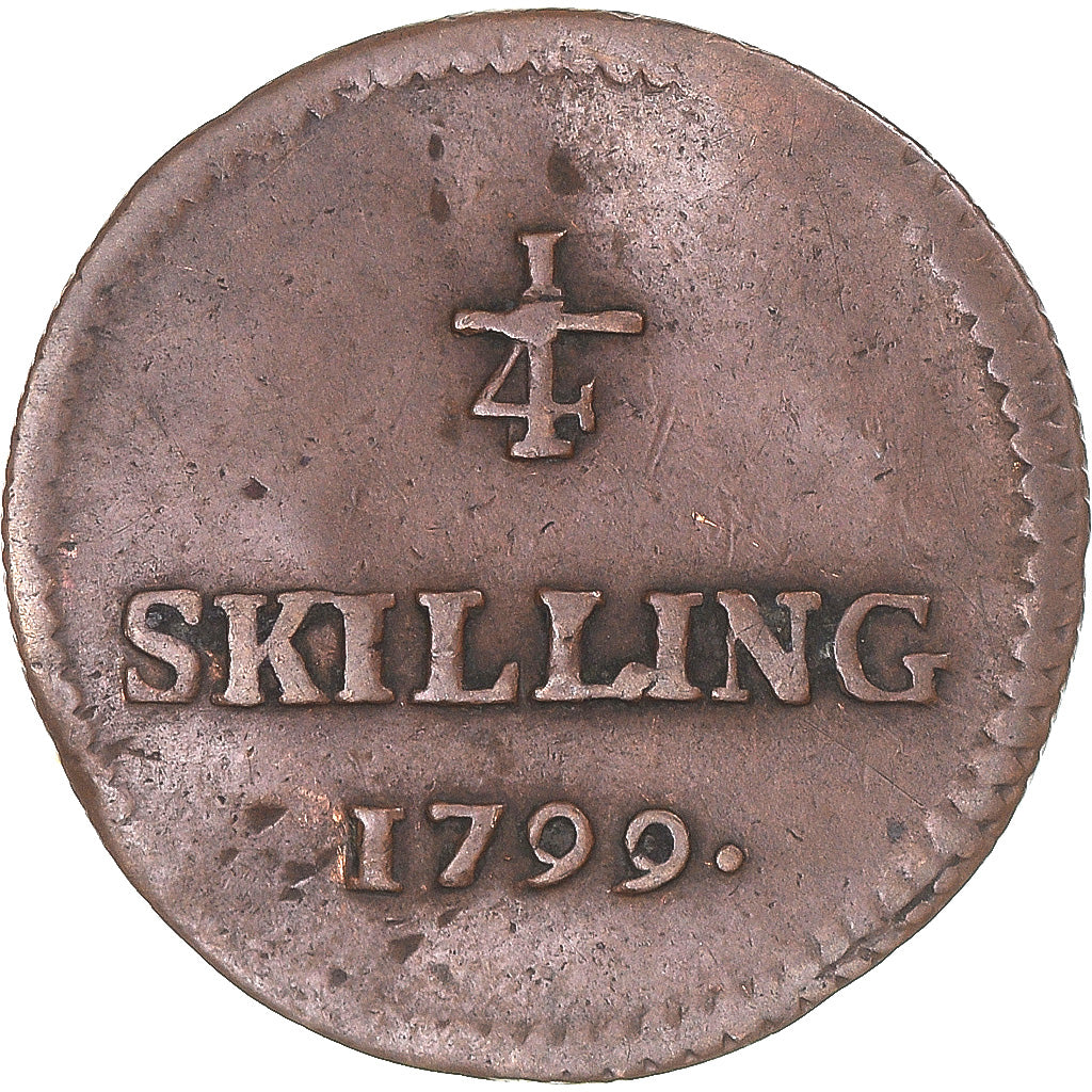 Coin, Sweden, Gustaf IV Adolf, 1/4 Skilling, 1799, EF(40-45), Copper, KM:548