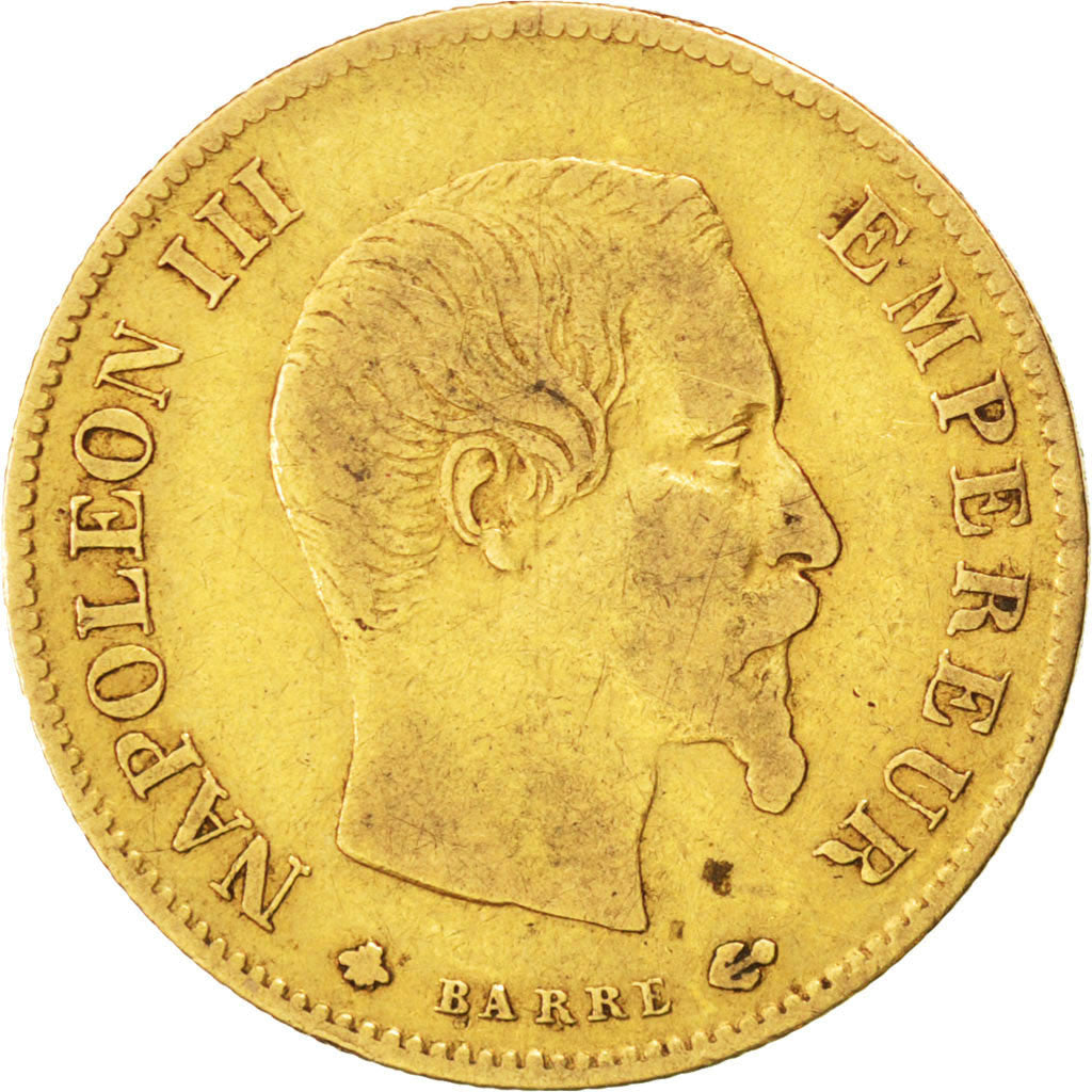 FRANCE, Napoléon III, 10 Francs, 1859, Strasbourg, KM #784.4, VF(20-25), Gold, G