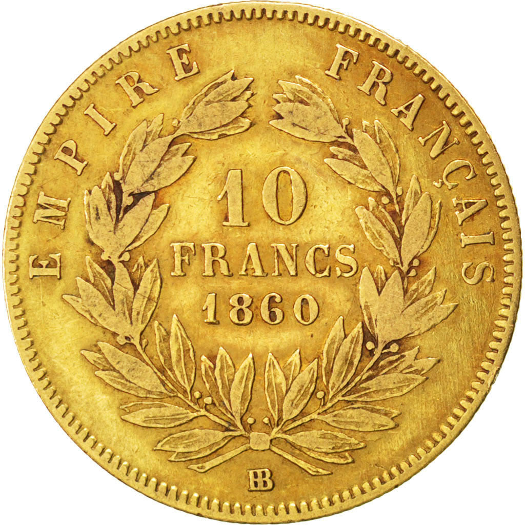 Francia, Napoleon III, Napoléon III, 10 Francs, 1860, Strasbourg, MB, Oro, K...