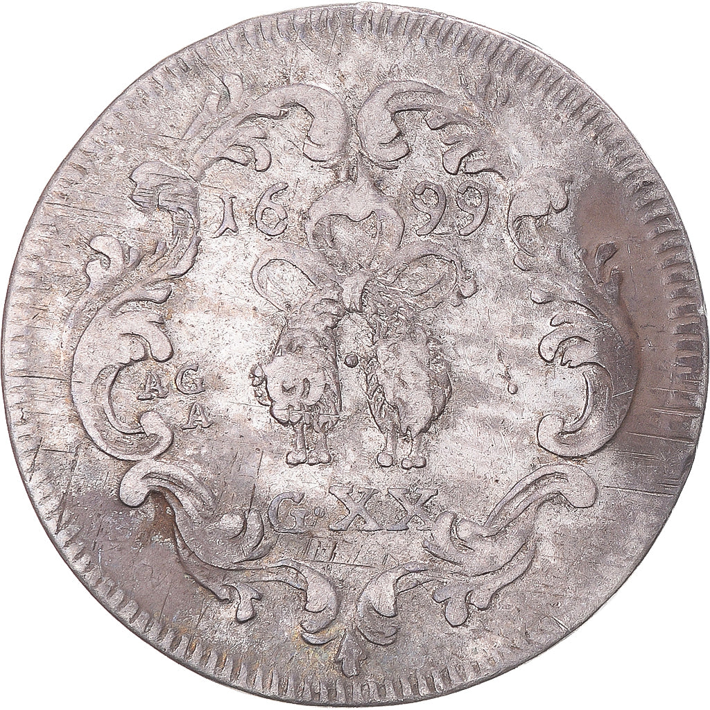 Moneda, Italia, Kingdom of Naples, Charles II, 20 Grana, 1699, Naples, BC+