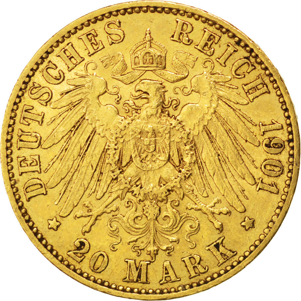German States, 20 Mark, 1901, Berlin, KM #521, EF(40-45), Gold, 7.96