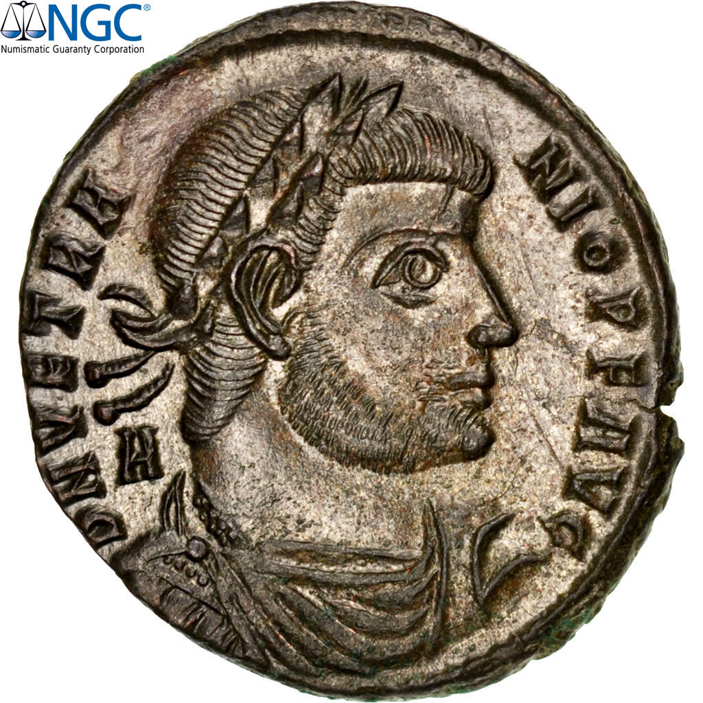 Coin, Vetranio, Follis, Siscia, graded, NGC, MS, MS(63), Bronze, RIC:283