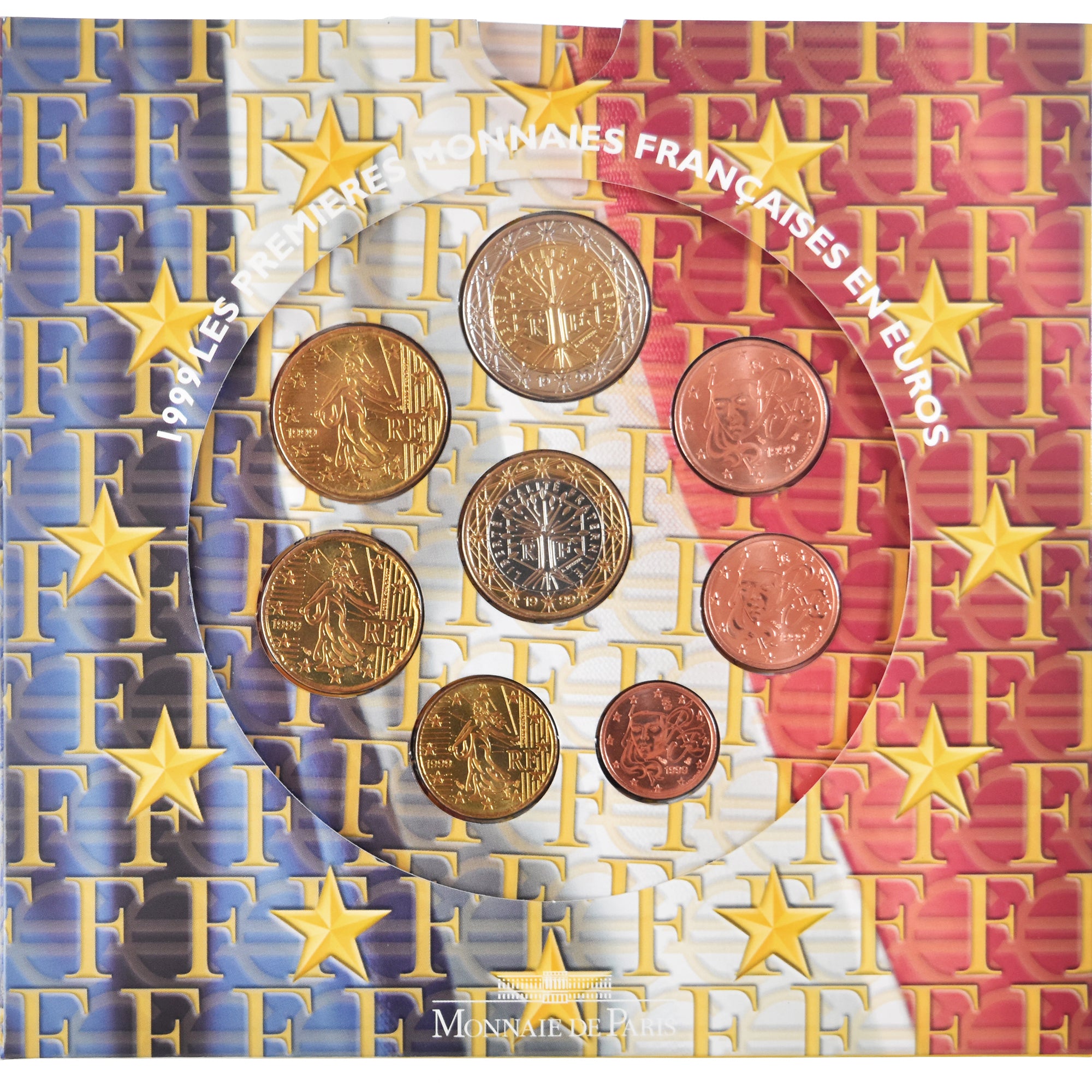 France, 1 Cent to 2 Euro, 1999, Monnaie de Paris, BU, MS(65-70)