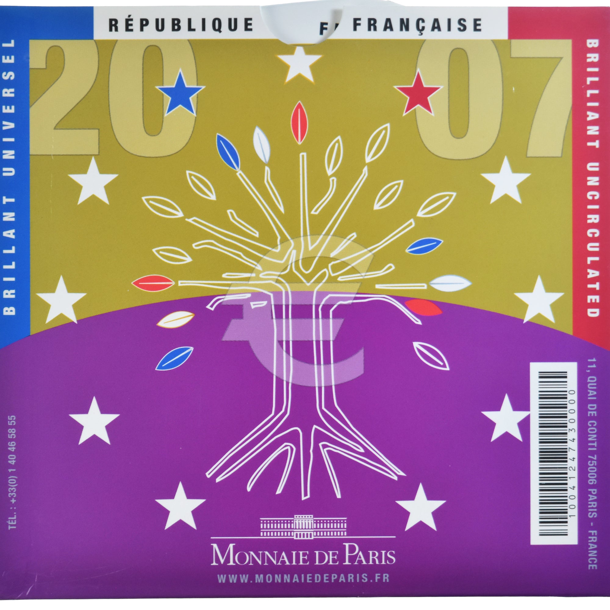 France, 1 Cent to 2 Euro, 2007, Monnaie de Paris, BU, MS(65-70)