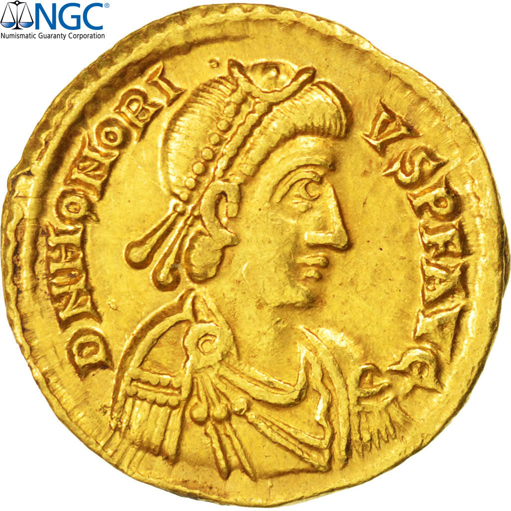 Honorius, Solidus, Ravenna, Gold, NGC Choice AU 5/4, RIC 1287