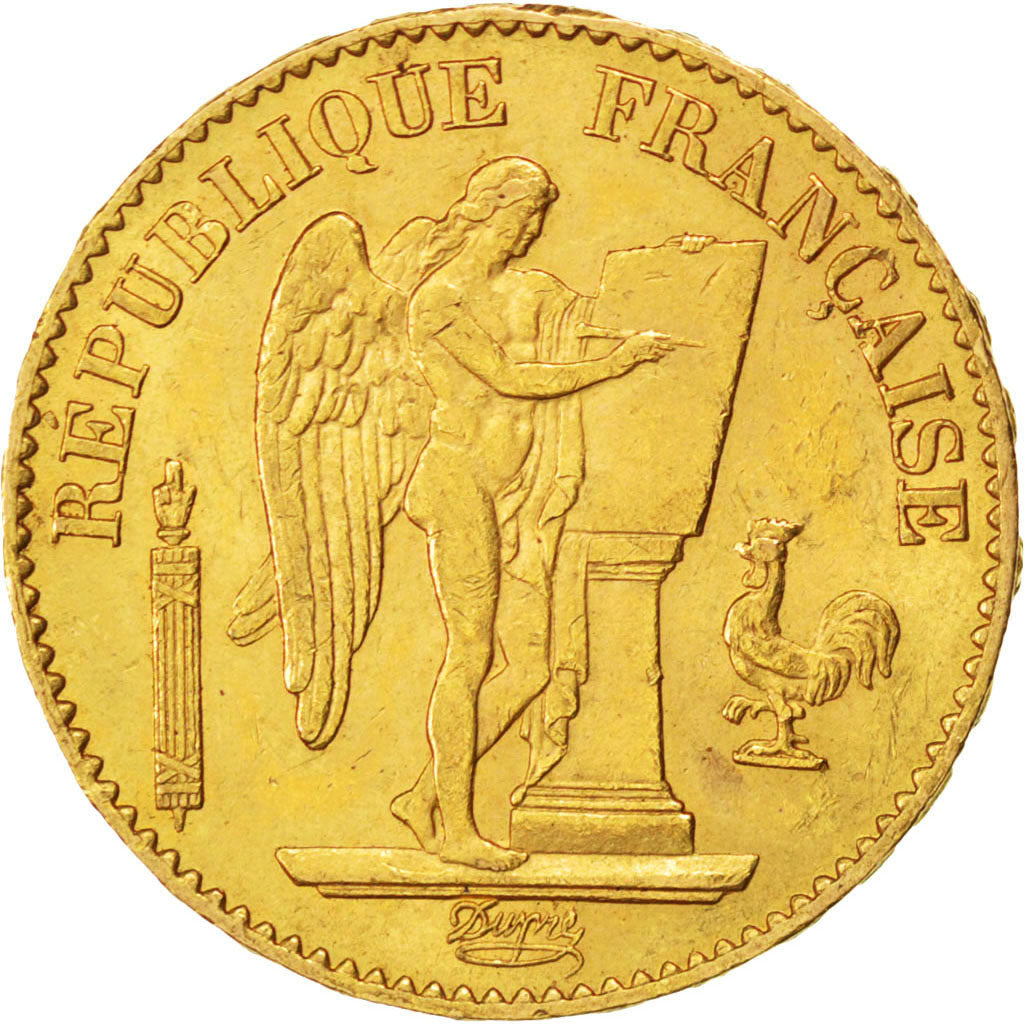 FRANCE, Génie, 20 Francs, 1877, Paris, KM #825, AU(50-53), Gold, Gadoury #1063,