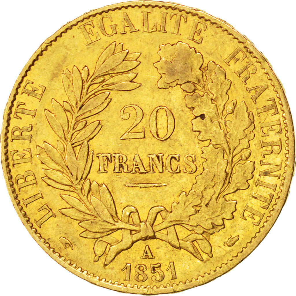 FRANCE, Cérès, 20 Francs, 1851, Paris, KM #762, EF(40-45), Gold, Gadoury #1059, 
