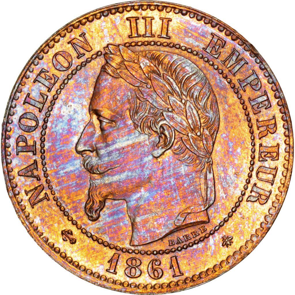 FRANCE, Napoléon III, 2 Centimes, 1861, Paris, KM #796.1, MS(63), Bronze, Gadour