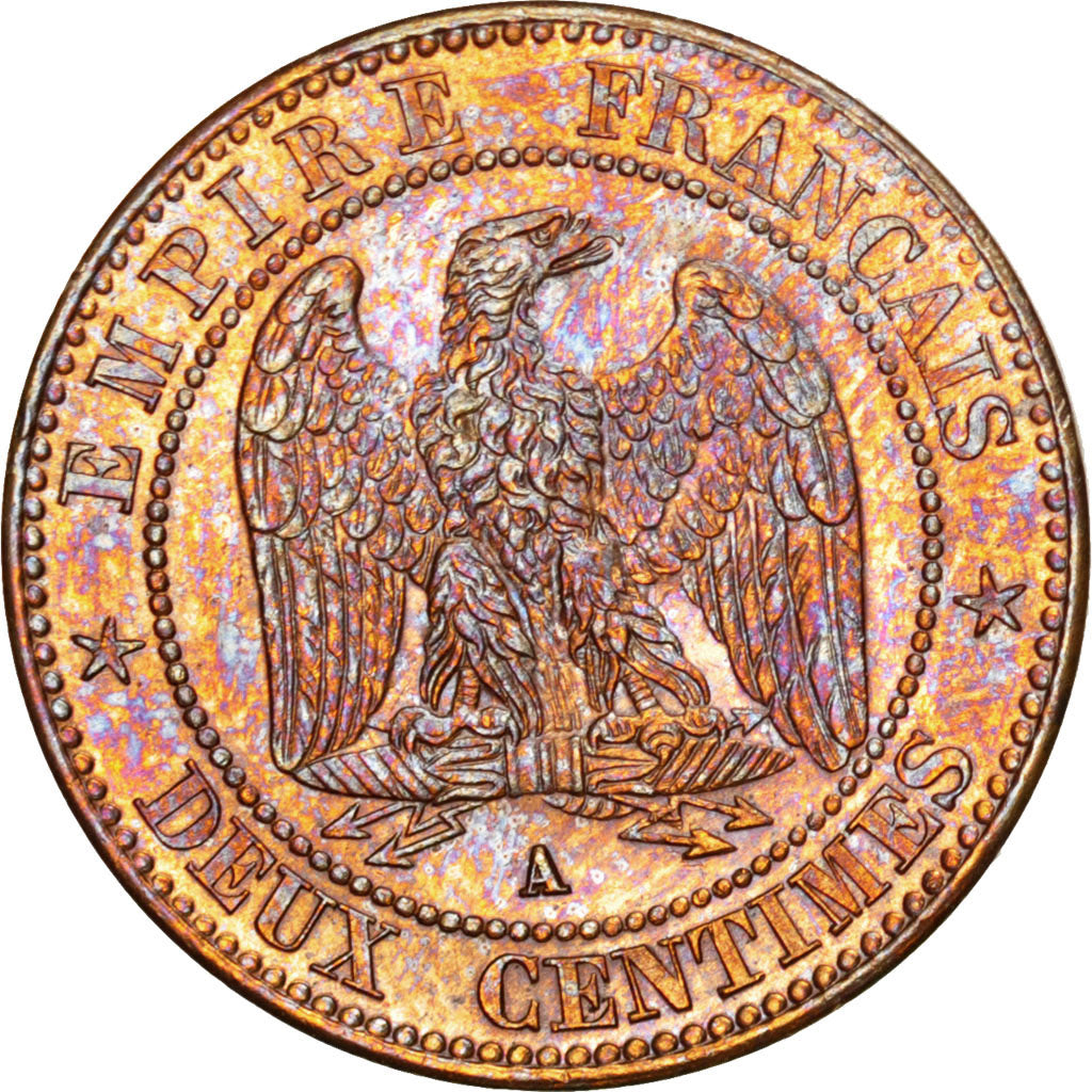 FRANCE, Napoléon III, 2 Centimes, 1861, Paris, KM #796.1, MS(63), Bronze, Gadour
