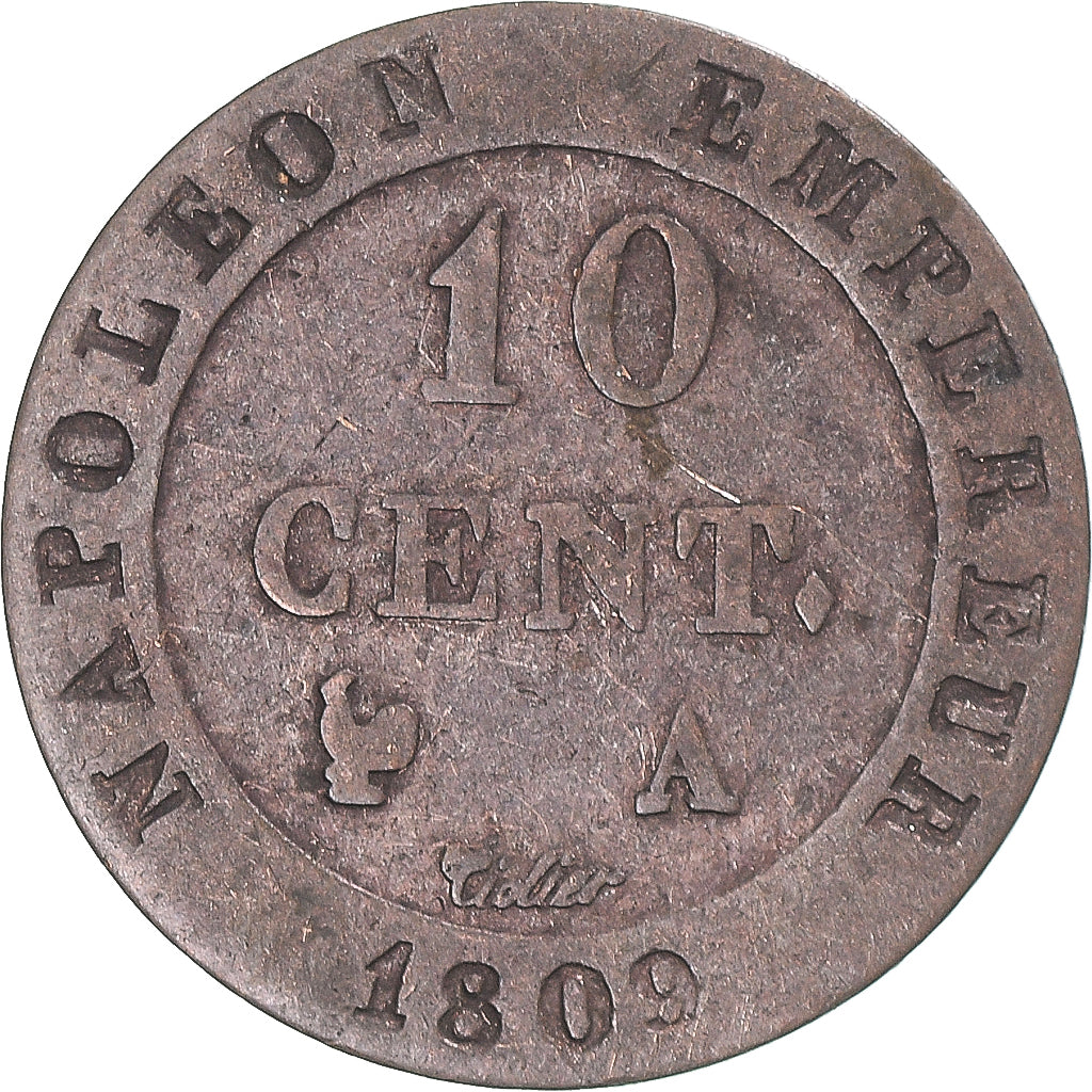 Coin, France, Napoleon I, 10 Centimes, 1809, Paris, VF(20-25), Billon, KM:676.1