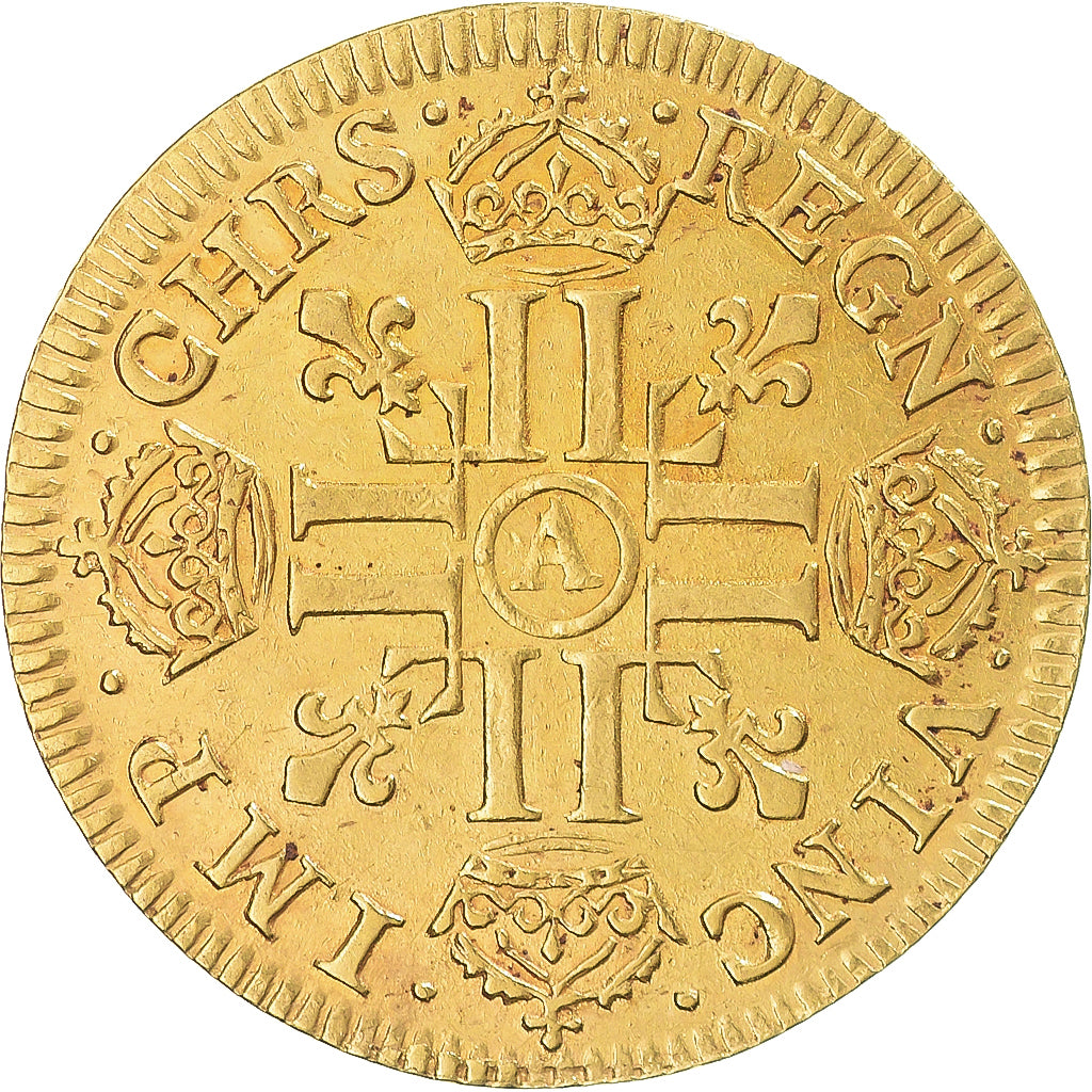 Moneda, Francia, Louis XIV, louis d'or à la mèche courte, 1644, Paris, MBC+