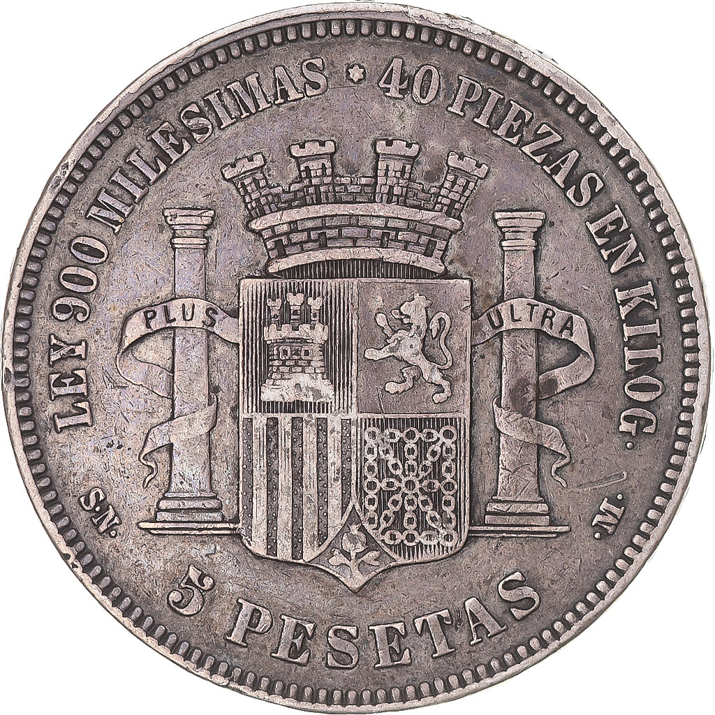 Coin, Spain, Provisional Government, 5 Pesetas, 1870, Madrid, EF(40-45), Silver
