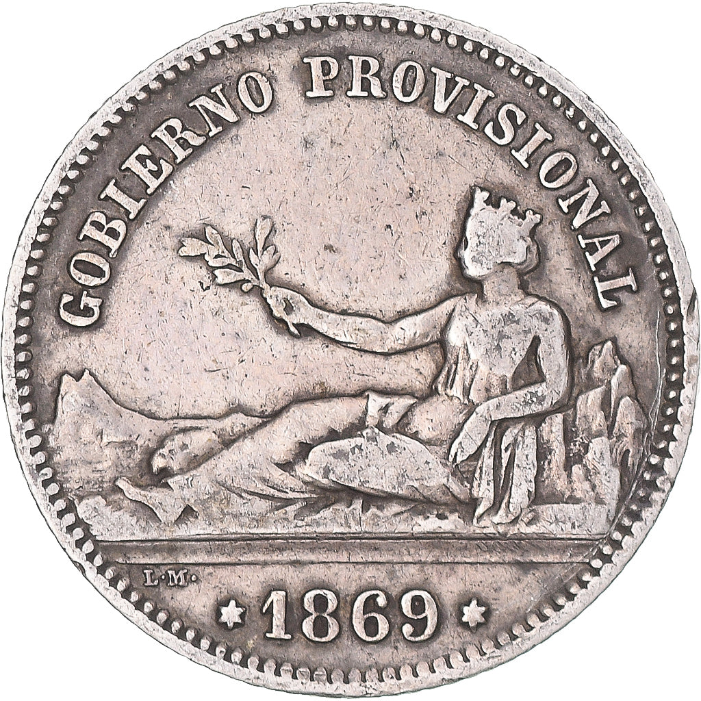 Coin, Spain, Provisional Government, Peseta, 1869, Madrid, VF(30-35), Silver
