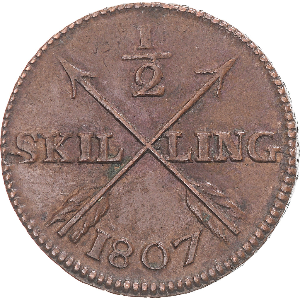 Coin, Sweden, Gustaf IV Adolf, 1/2 Skilling, 1807, EF(40-45), Copper, KM:565