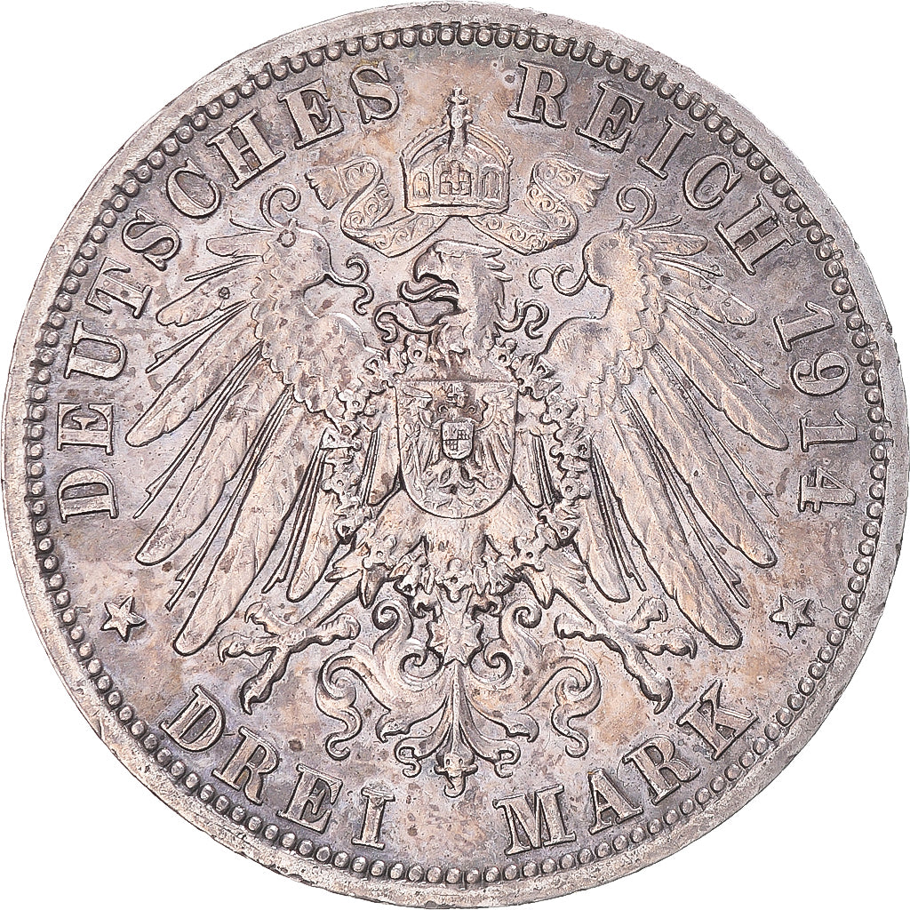 Coin, German States, PRUSSIA, Wilhelm II, 3 Mark, 1914, Berlin, AU(55-58)