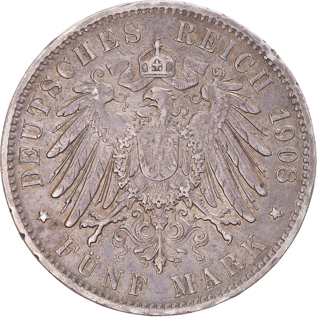 Coin, German States, HAMBURG, 5 Mark, 1908, Hamburg, EF(40-45), Silver, KM:610