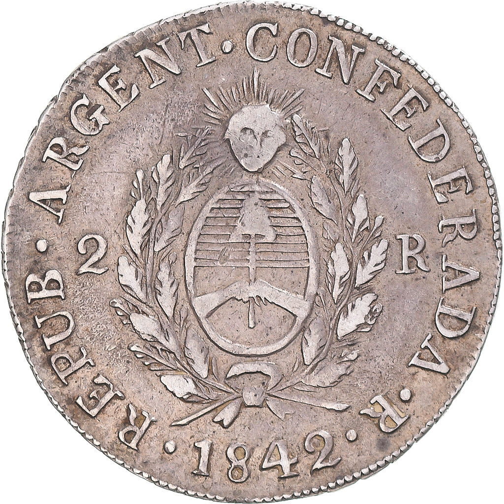 Moneda, Argentina, LA RIOJA, 2 Reales, 1842, La Rioja, BC+, Plata, KM:12