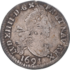 Moneda, Francia, Louis XIV, 4 Sols aux 2 L, 1691, Montpellier, réformé, BC+