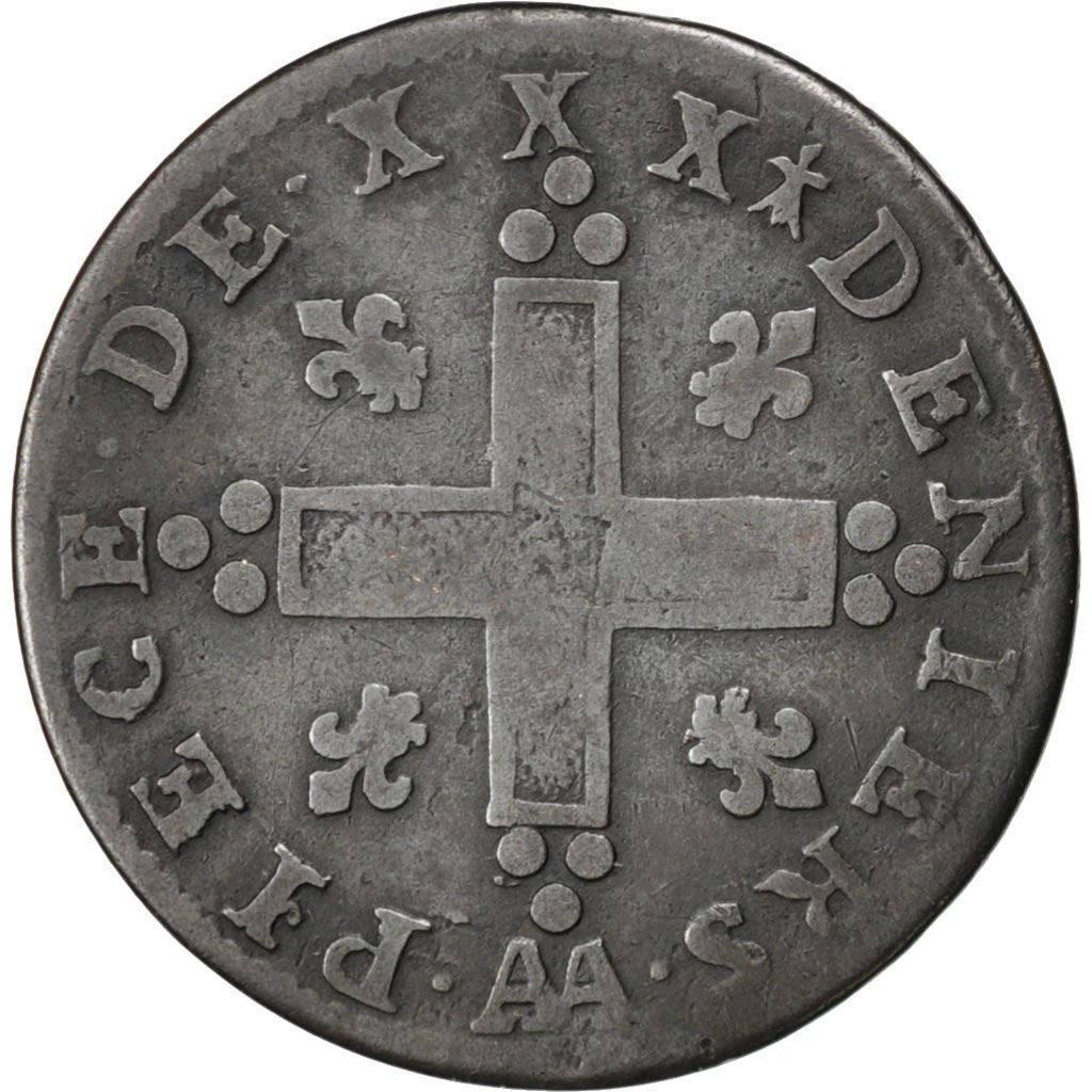FRANCE, XXX Deniers aux 2 L couronnés, 30 Deniers, 1710, Metz, KM #378.1, V...