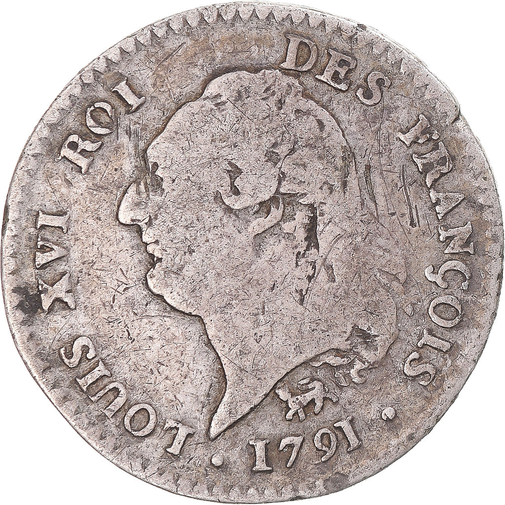 Moneda, Francia, Louis XVI, 15 sols françois, 1791 / AN 3, Paris, BC+, Plata