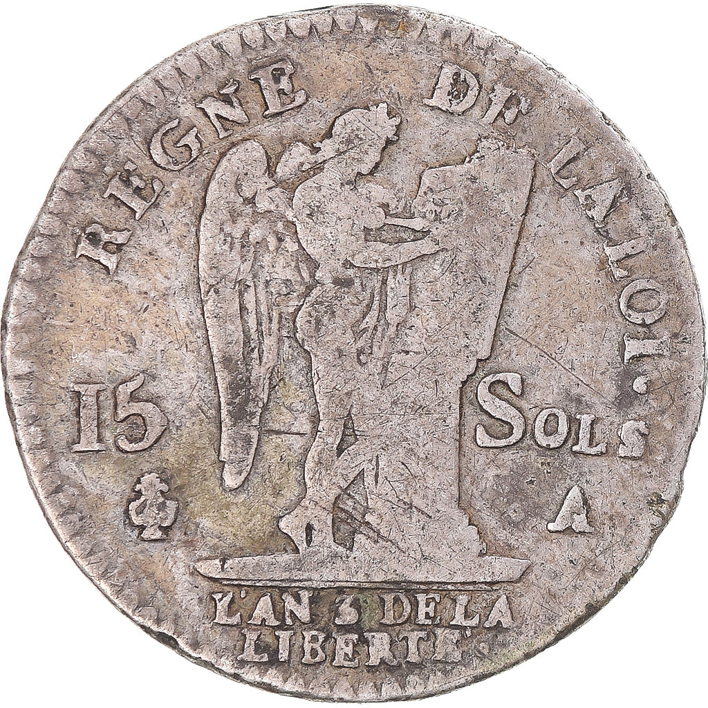 Moneda, Francia, Louis XVI, 15 sols françois, 1791 / AN 3, Paris, BC+, Plata