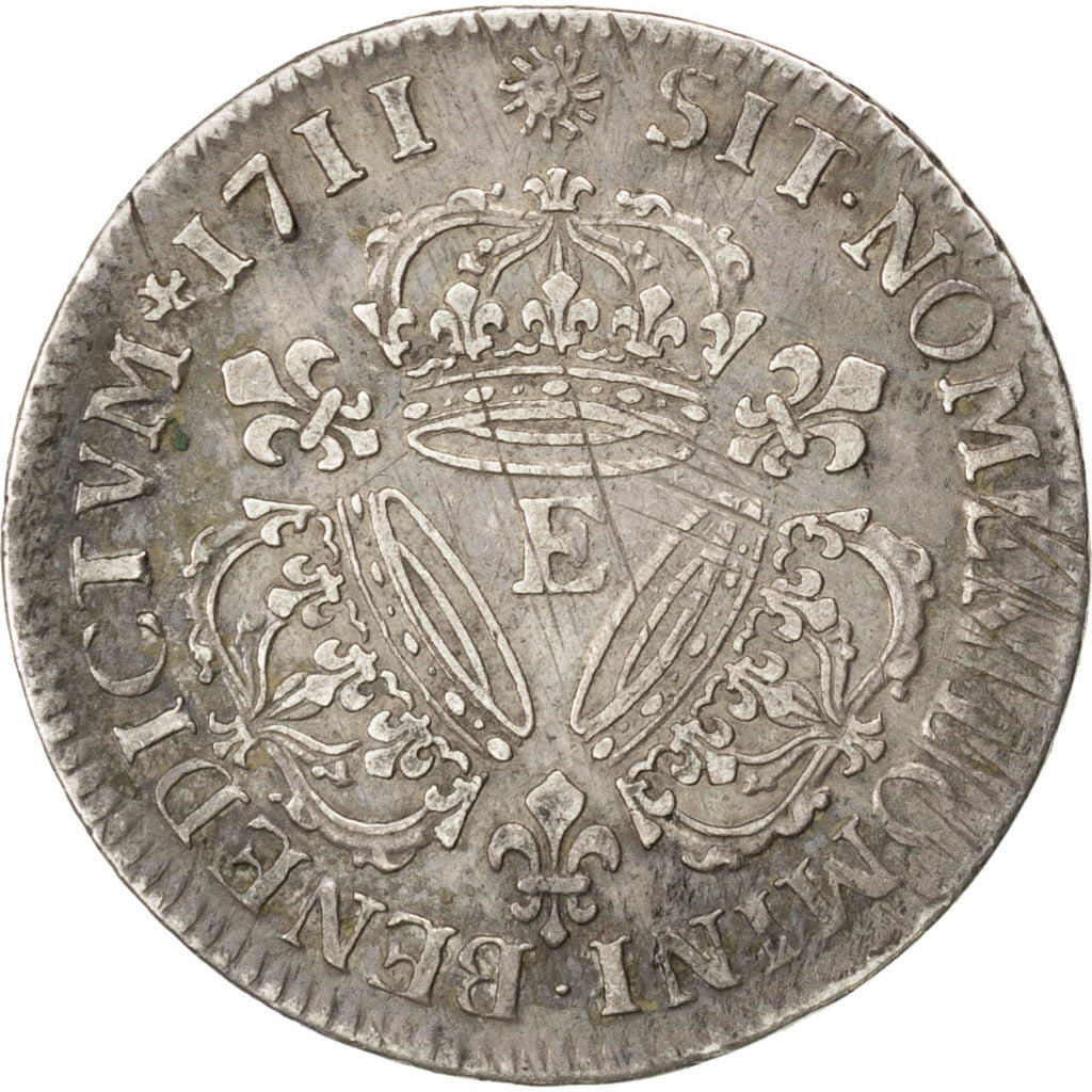 FRANCE, 1/4 Écu aux 3 couronnes, 1/4 ECU, 1711, Tours, KM #380.5, VF(30-35), ...