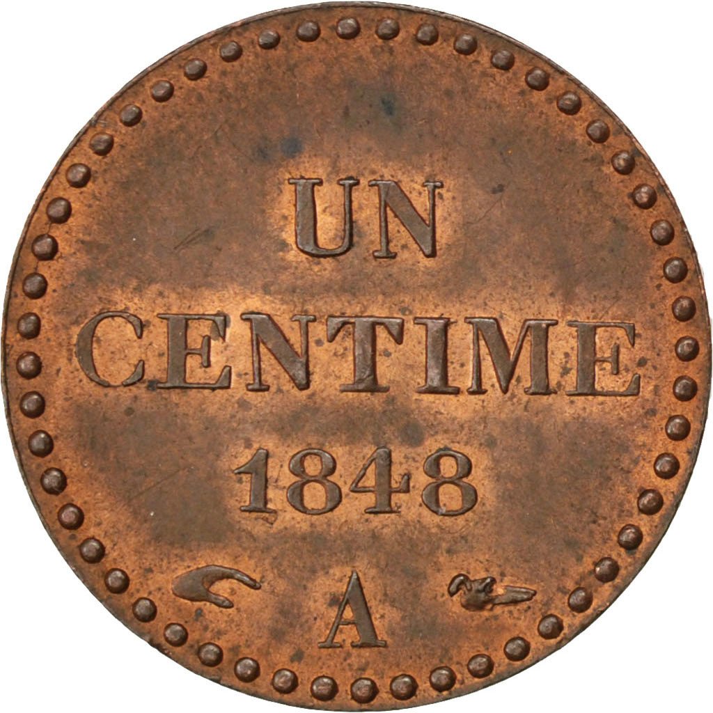 FRANCE, Dupré, Centime, 1848, Paris, KM #754, MS(63), Bronze, Gadoury #84, 2.02