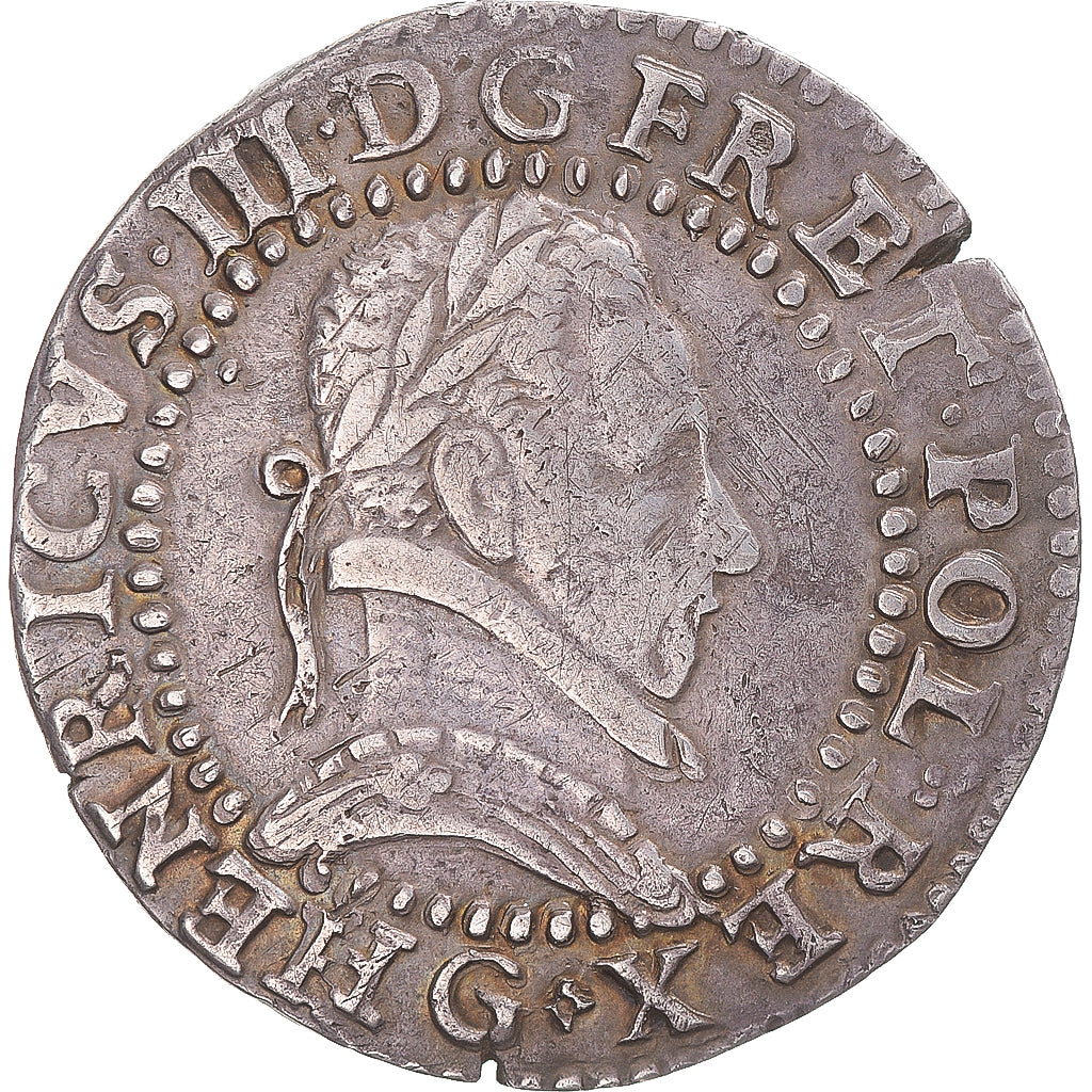 Moneda, Francia, Henri III, 1/2 Franc au col plat, 1588, Poitiers, MBC, Plata