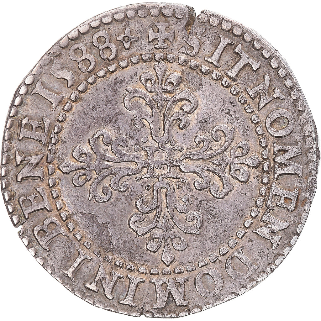 Moneda, Francia, Henri III, 1/2 Franc au col plat, 1588, Poitiers, MBC, Plata