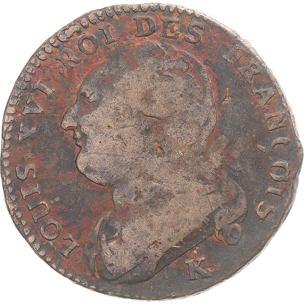 Coin, France, Louis XVI, 12 deniers françois, 1791·3, Bordeaux, VF(20-25)