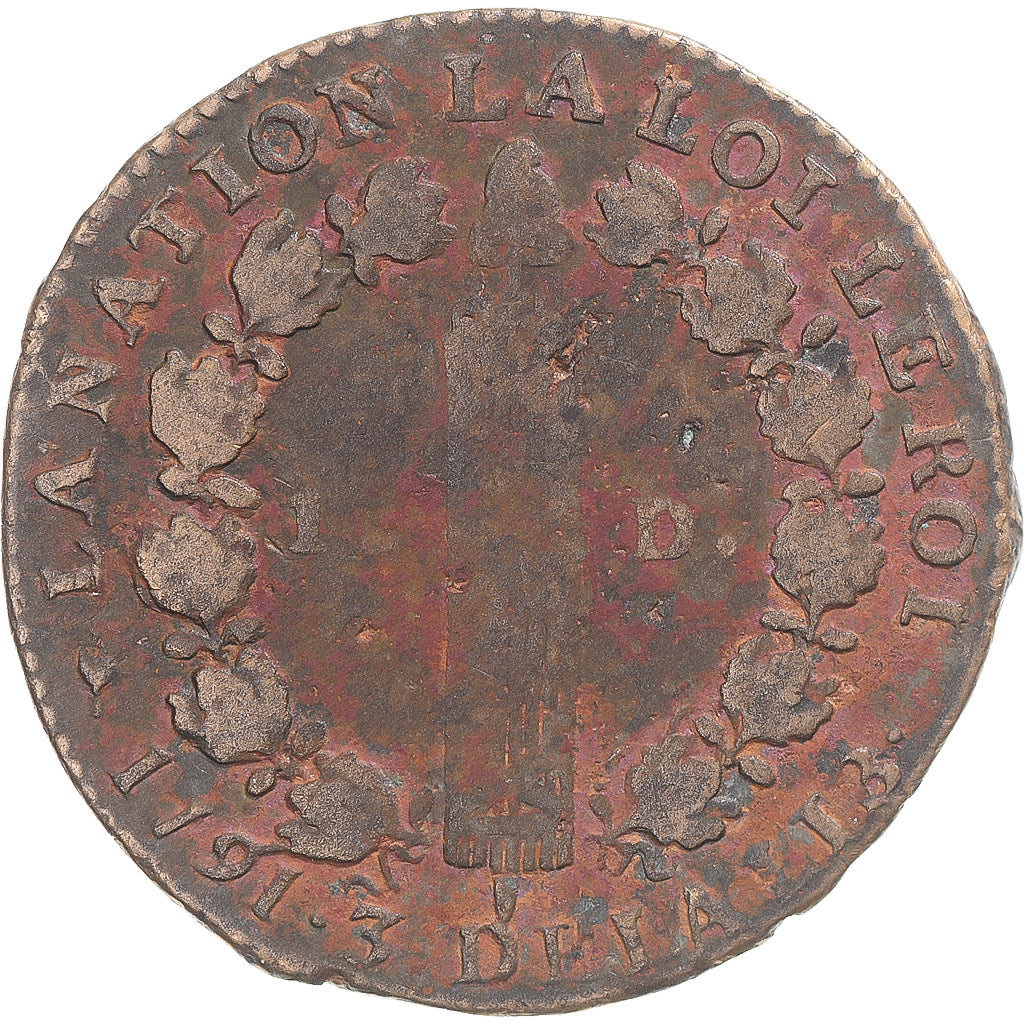 Coin, France, Louis XVI, 12 deniers françois, 1791·3, Bordeaux, VF(20-25)