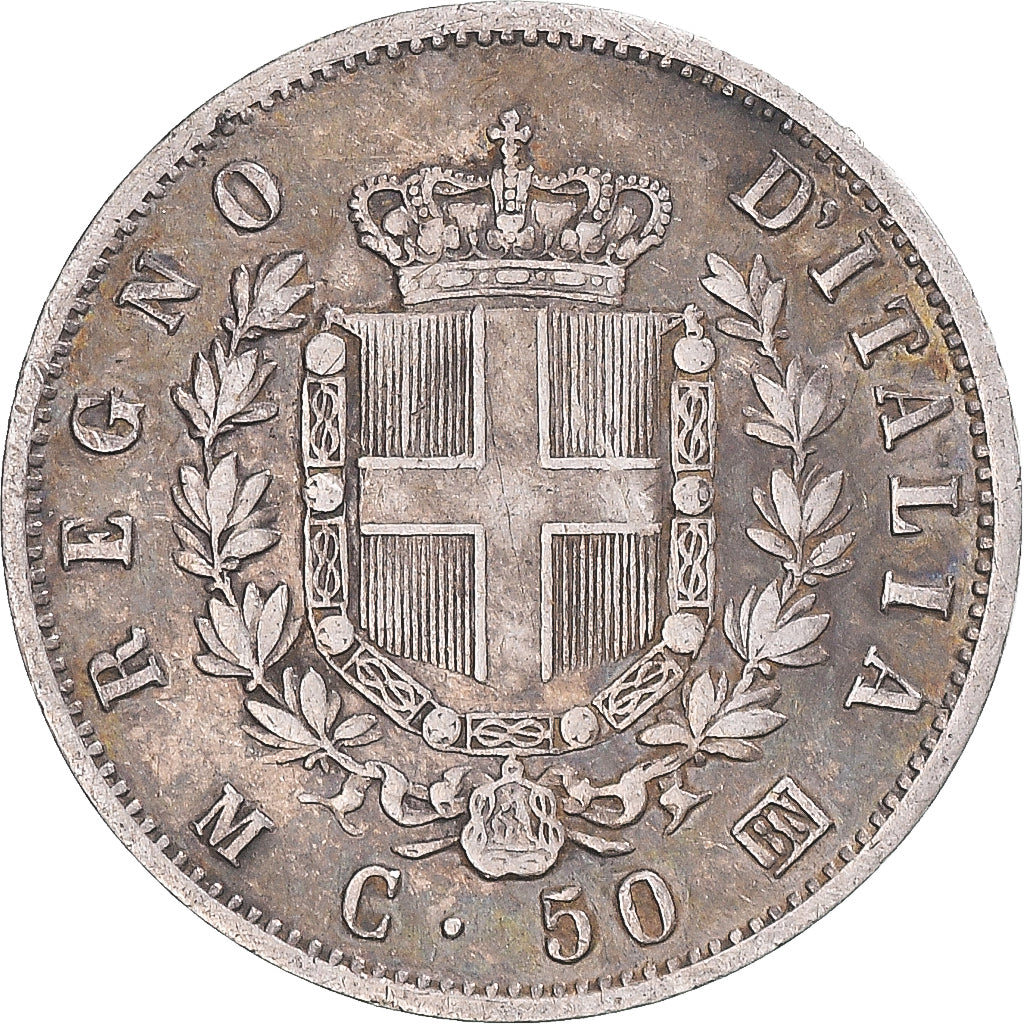 Coin, Italy, Vittorio Emanuele II, 50 Centesimi, 1867, Milan, EF(40-45), Silver