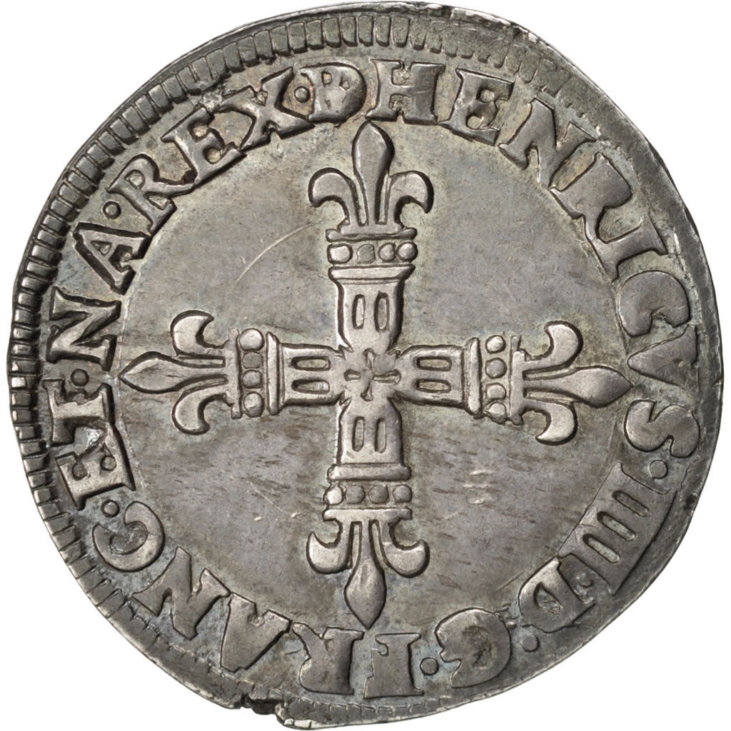 FRANCE, 1/4 ECU, 1602, Pau, KM #1.1, AU(50-53), Silver, Sombart #4706, 9.52