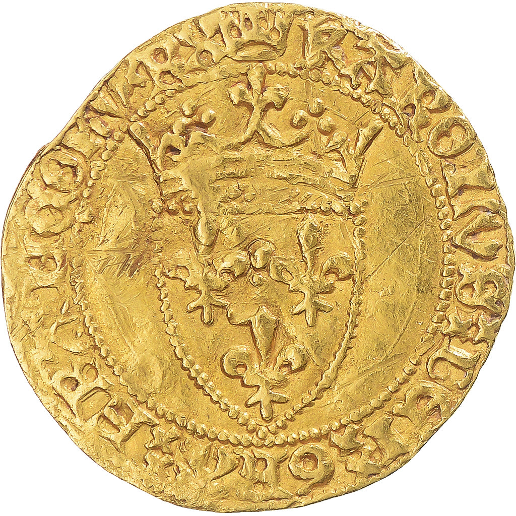 Moeda, França, Charles VII, 1/2 écu d'or à la couronne, 1445, Paris
