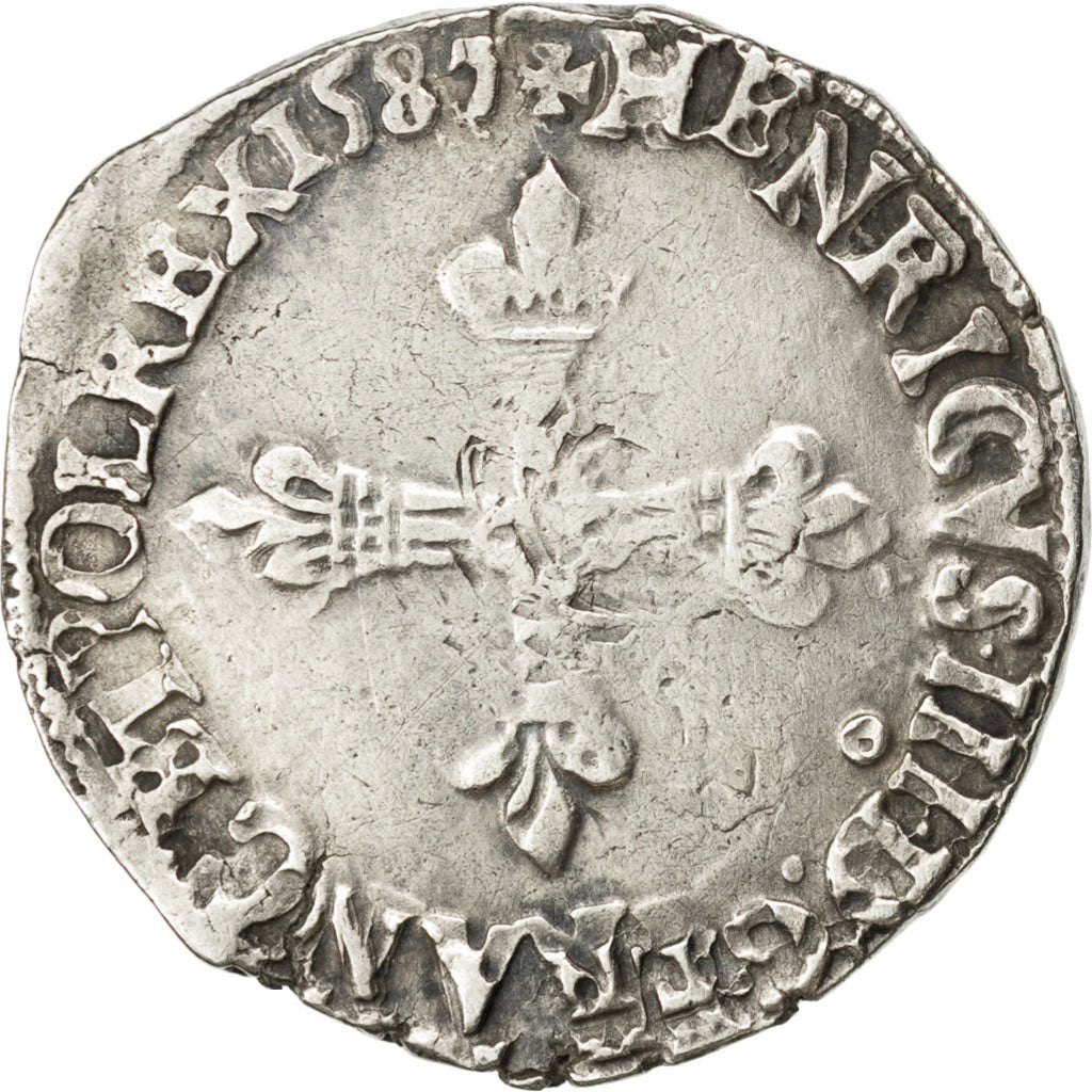 FRANCE, 1/4 Ecu, 1587, Rennes, EF(40-45), Silver, Sombart #4662, 9.73