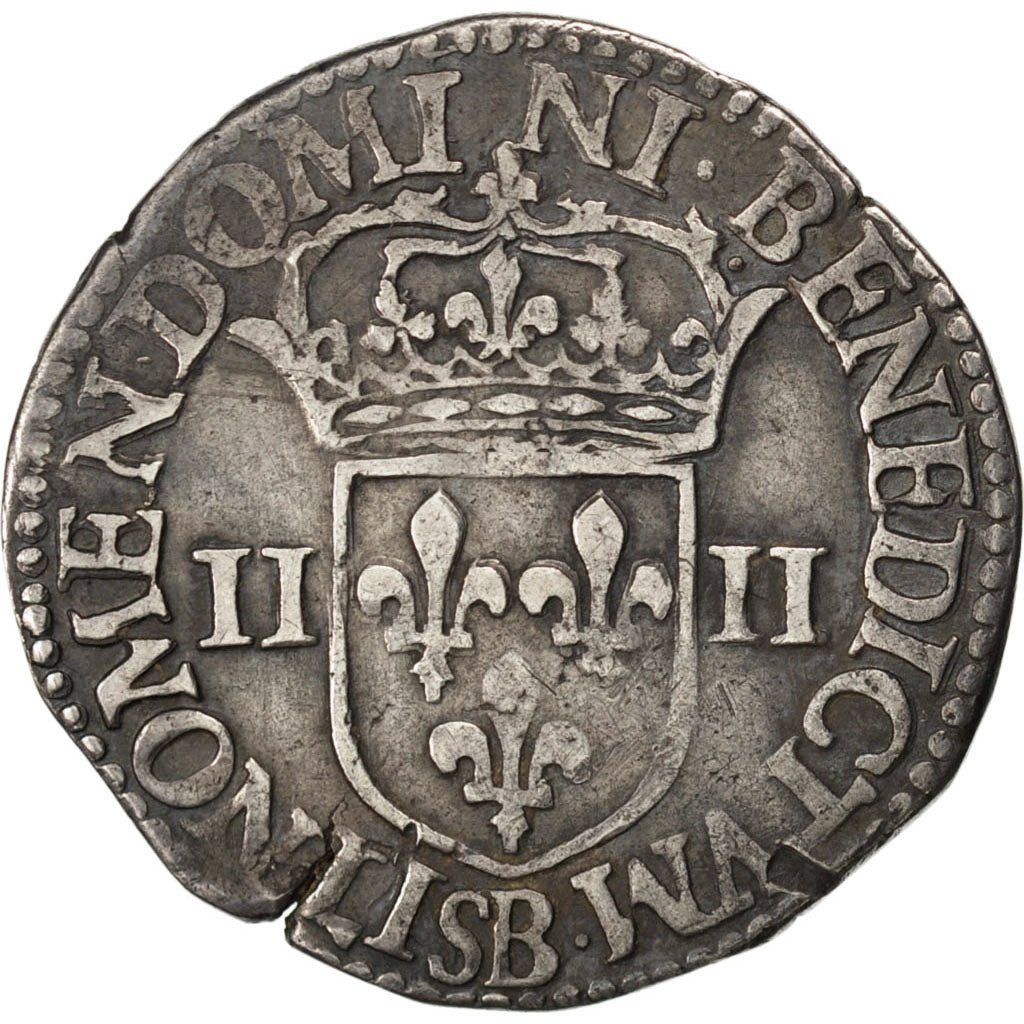 FRANCE, 1/4 Ecu, 1587, Rouen, EF(40-45), Silver, Sombart #4662, 9.50