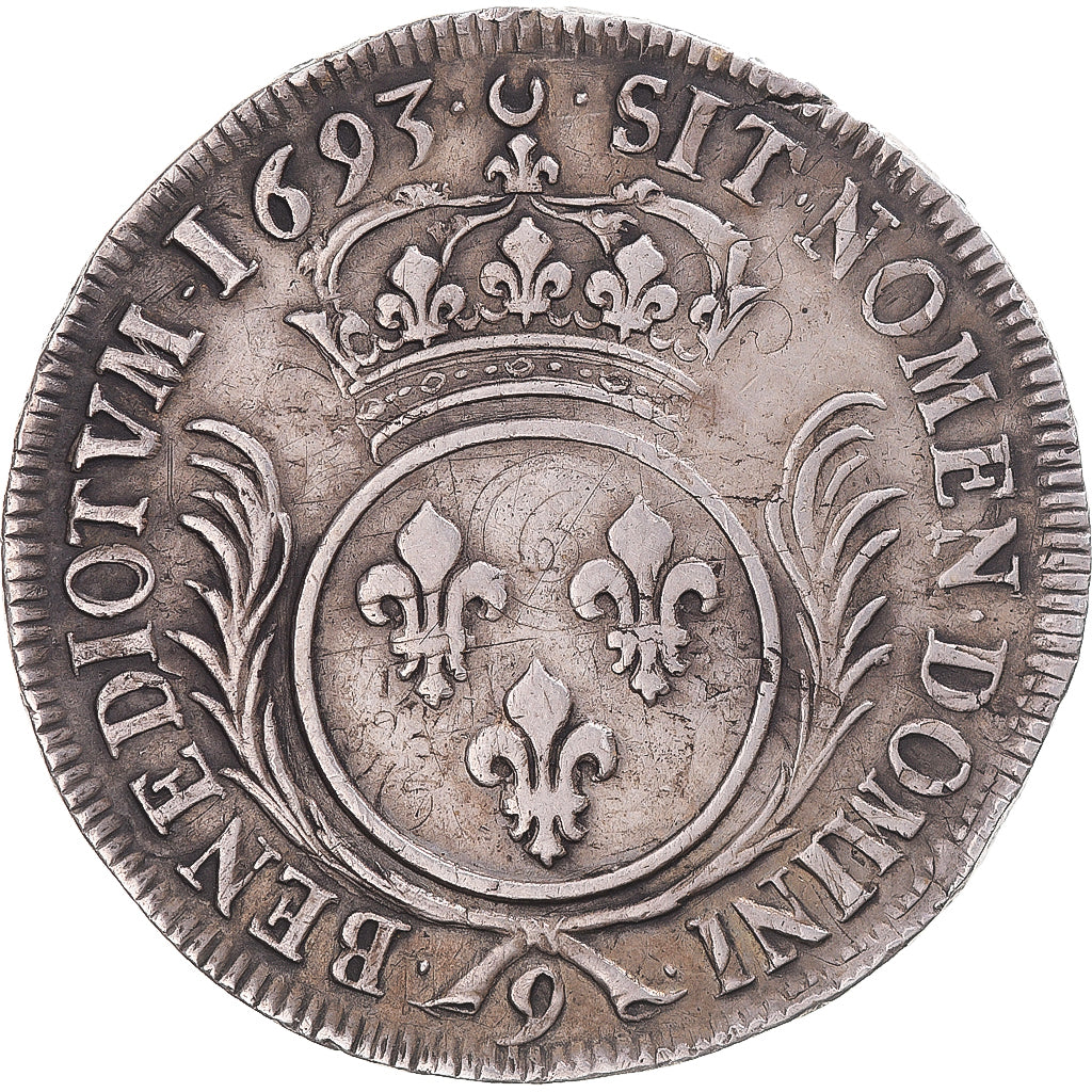 Moneta, Francja, Louis XIV, Ecu aux palmes, 1693, Rennes, réformé, légende