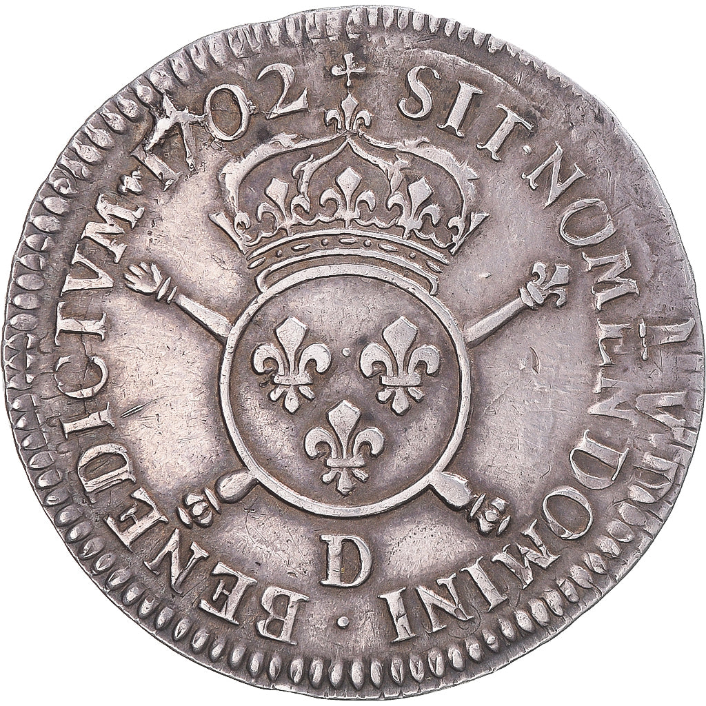 Coin, France, Louis XIV, Ecu, 1702, Lyon, réformé, AU(50-53), Silver